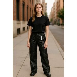 SANCTUARY Pants Size 28 NEW Black Faux Leather Level Up Cargo Wide Leg Vegan